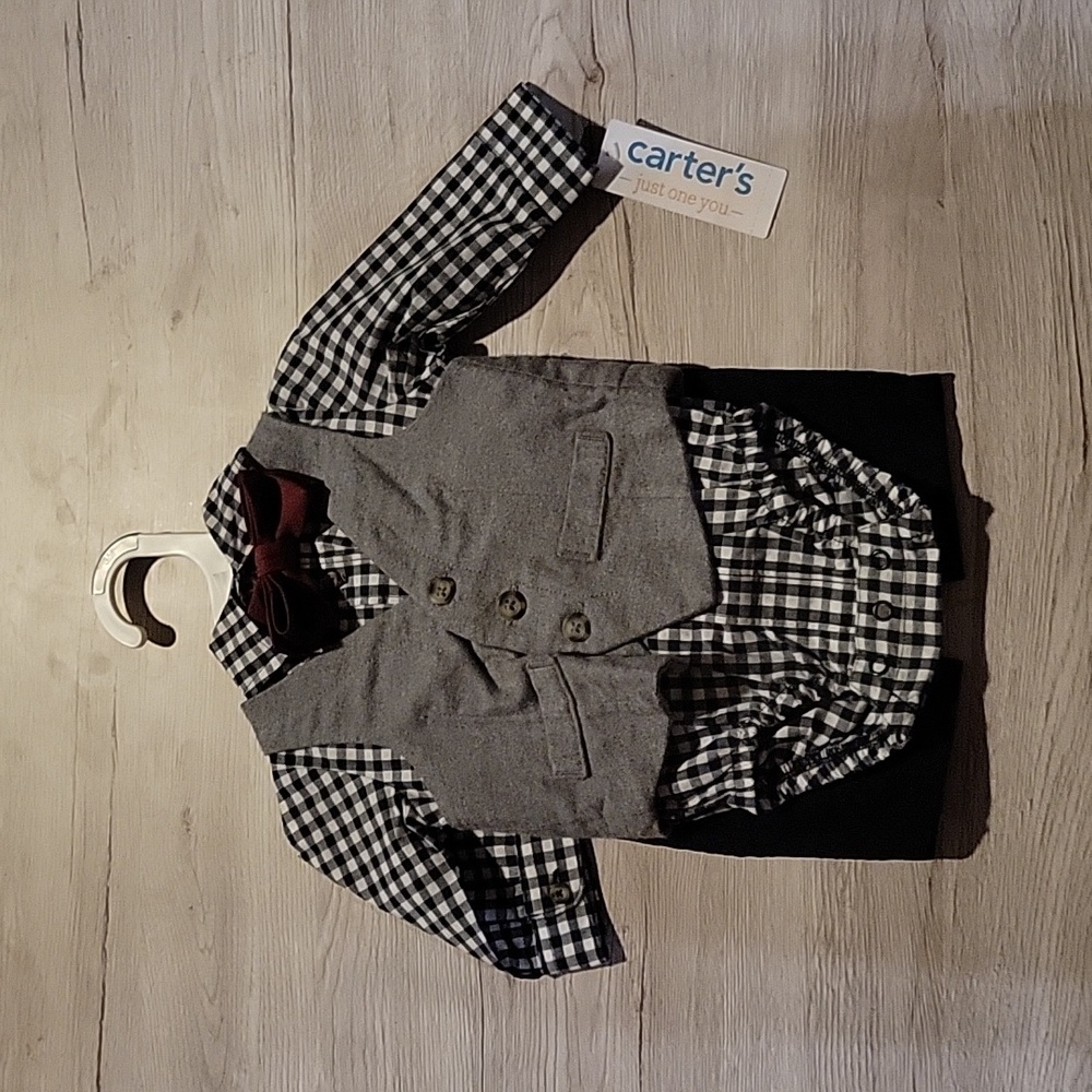 Carter's Kids Checkered Outfit with Gray Vest